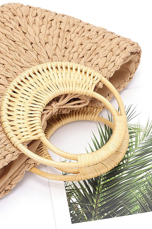 Bamboo Braided Top Handle Summer Straw Tote