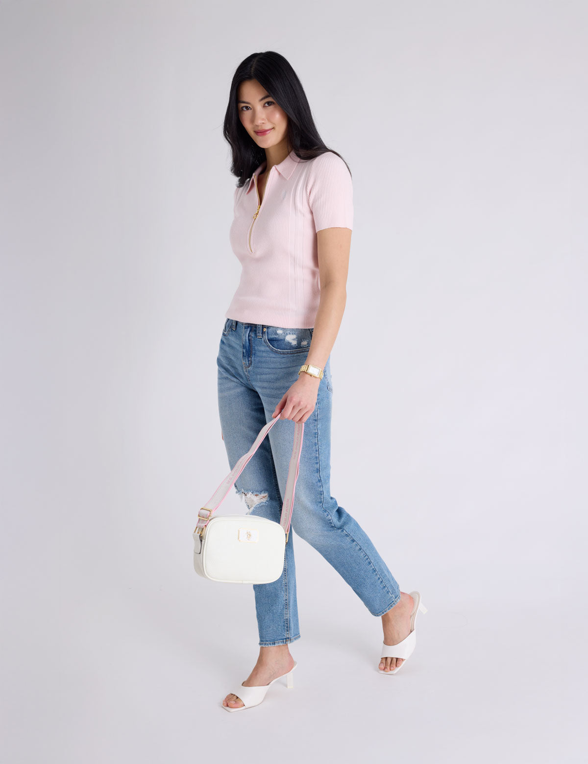 ENAMEL PLATE CLASSIC ZIP CROSSBODY BAG
