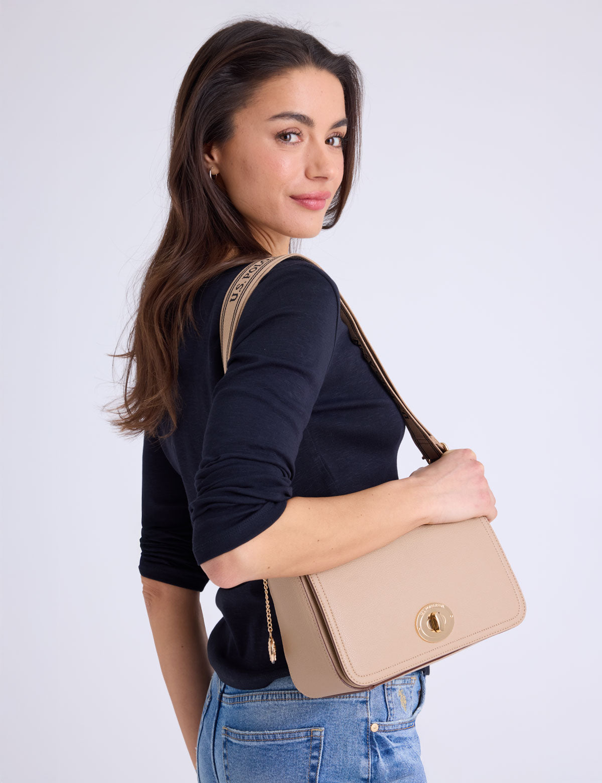 DECORATIVE TURNLOCK SHOULDER BAG